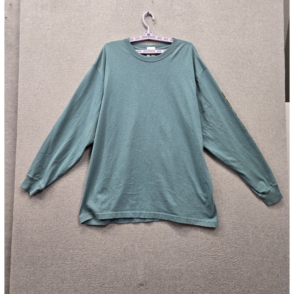 Carhartt Men Shirt XL Teal K231 Dearborn Loose Long Sleeve Logo Crew Neck